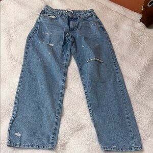 Forever 21 Blue Flare Wide Leg Jeans with Distressed Look